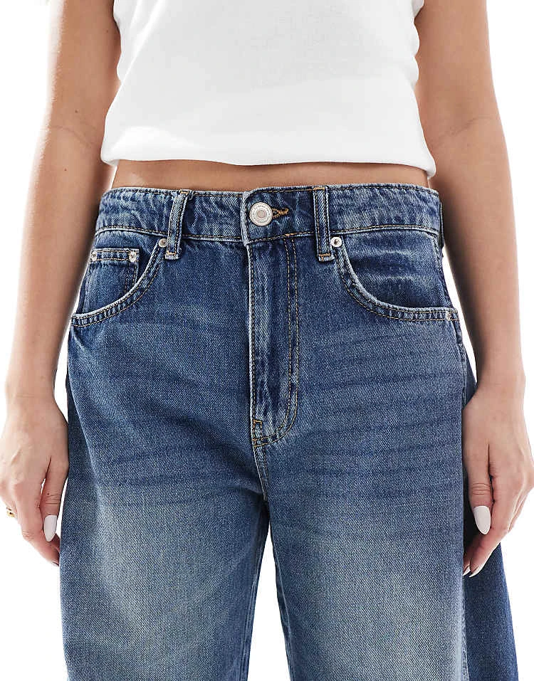 Pull&Bear Barrel Leg Jean In Washed Dark Blue For Women - Image 5