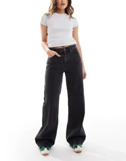 Pull&Bear High Rise Wide Leg Jean In Black For Women