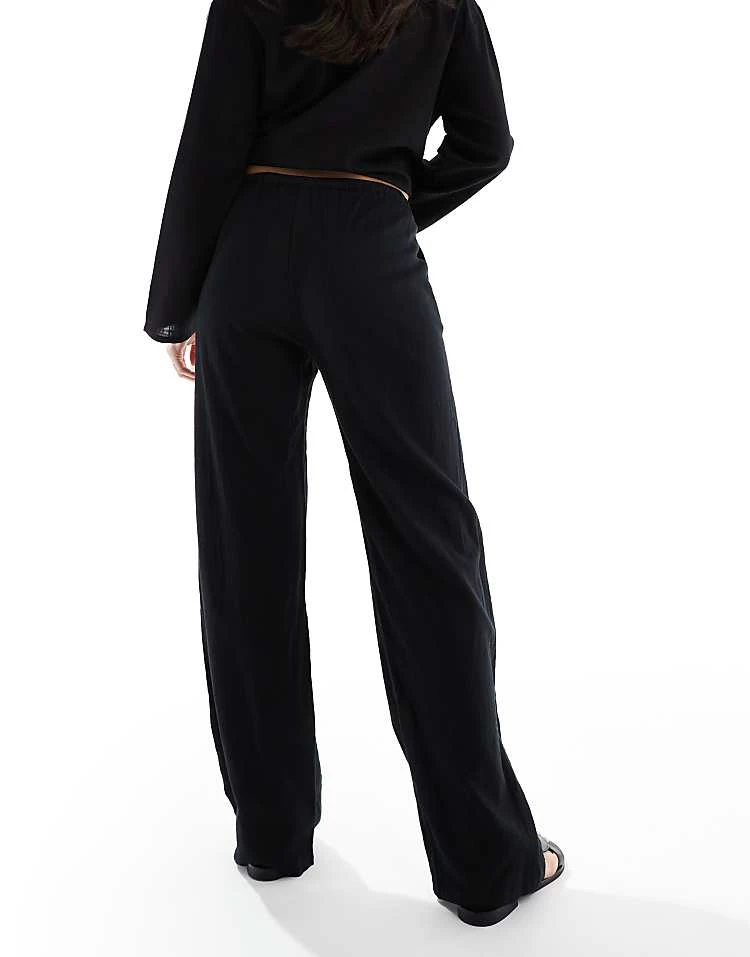 Pull&Bear High Waisted Linen Look Trousers In Black For Women - Image 2
