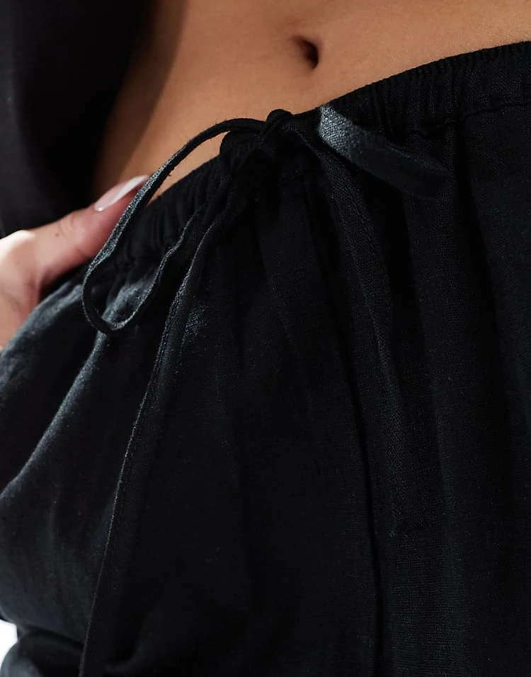 Pull&Bear High Waisted Linen Look Trousers In Black For Women - Image 3