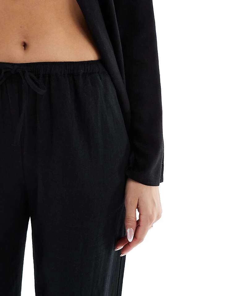 Pull&Bear High Waisted Linen Look Trousers In Black For Women - Image 5