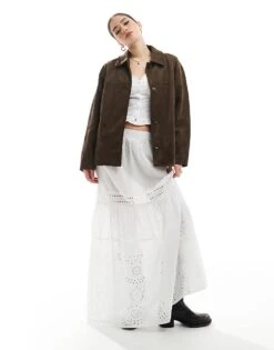 Pull&Bear Faux Suede Pocket Detail Jacket In Brown For Women