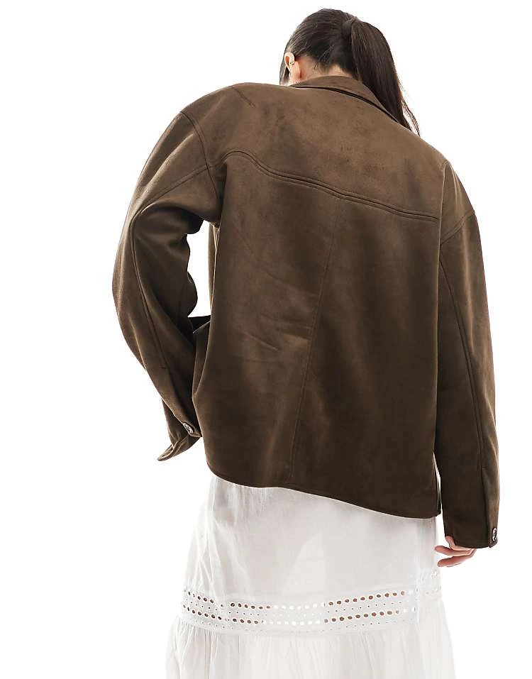 Pull&Bear Faux Suede Pocket Detail Jacket In Brown For Women - Image 4