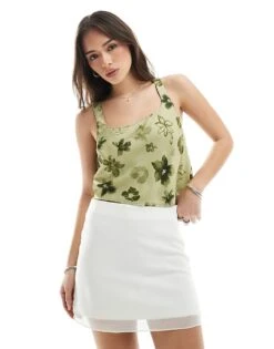 Pull&Bear Mesh Overlay Mini Skirt In White For Women