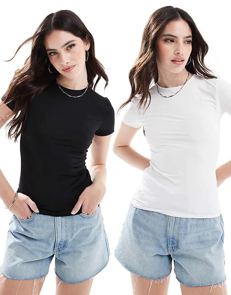 Pull&Bear 2 Pack Polyamide Baby Tee In Black & White For Women Multi - Image 5