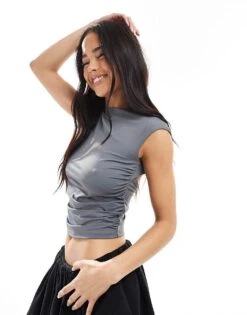Pull&Bear Polyamide Cut Out Back Top In Grey For Women