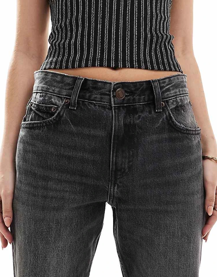 Pull&Bear Mid Rise Straight Leg Jean In Washed Black For Women - Image 4