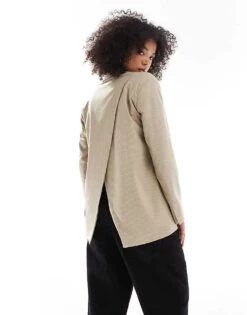 Pull&Bear Oversized Blazer With Crossover Back Detail In Sand Pinstripe For Women
