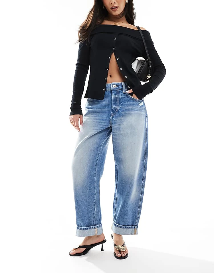 Pull&Bear Balloon Leg Jean In Washed Blue For Women