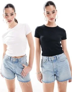 Pull&Bear 2 Pack Baby Tee In Black & White For Women White/black