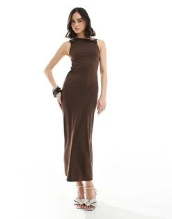Pull&Bear Knot Shoulder Detail Maxi Dress In Brown For Women