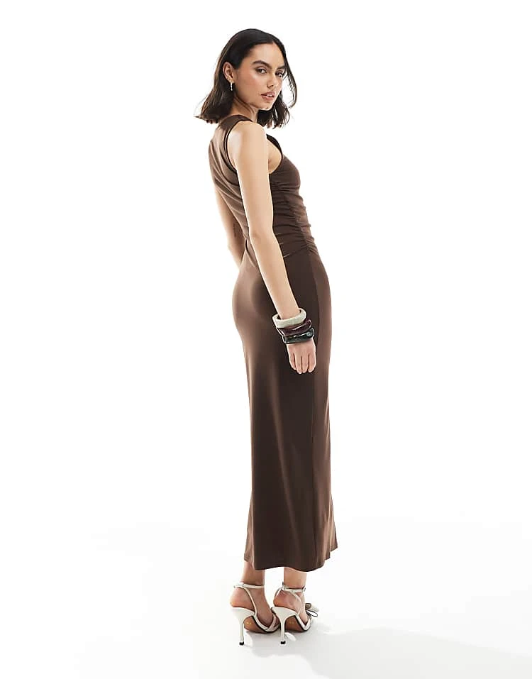 Pull&Bear Knot Shoulder Detail Maxi Dress In Brown For Women - Image 2