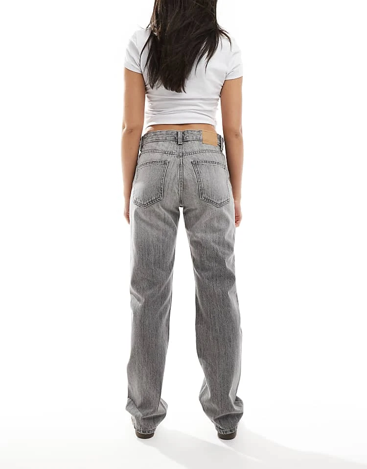 Pull&Bear Mid Rise Straight Leg Jean In Grey For Women - Image 3