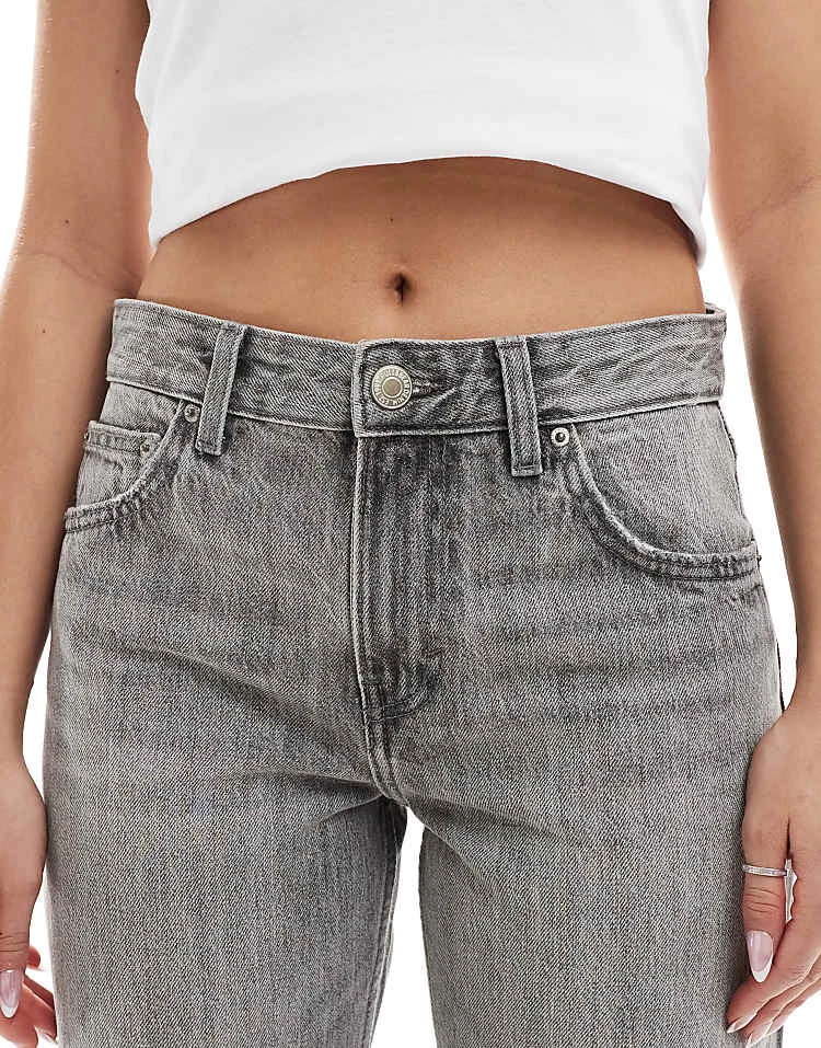 Pull&Bear Mid Rise Straight Leg Jean In Grey For Women - Image 5