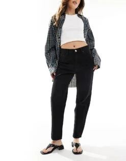 Pull&Bear High Rise Mom Jean In Washed Black For Women