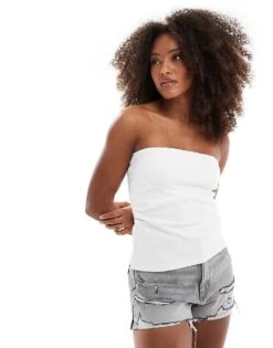 Pull&Bear Longline Bandeau Top In White For Women