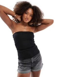 Pull&Bear Longline Bandeau Top In Black For Women