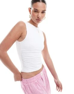 Pull&Bear Polyamide Sculpt Racer Vest In White For Women