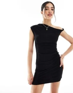 Pull&Bear Off Shoulder Mini Dress In Black For Women