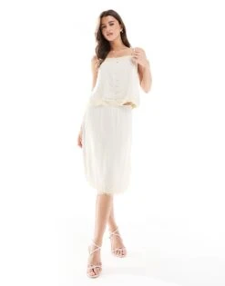 Pull&Bear Lace Trim Skirt Co-ord In Vanilla