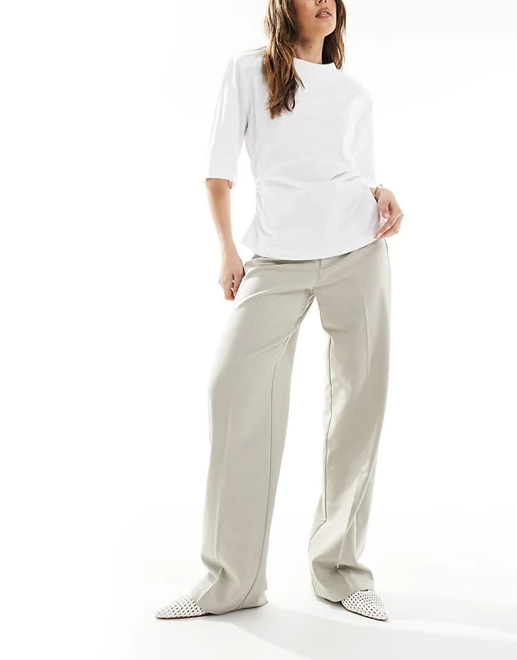 Pull&Bear Straight Leg Tailored Trouser In Stone For Women