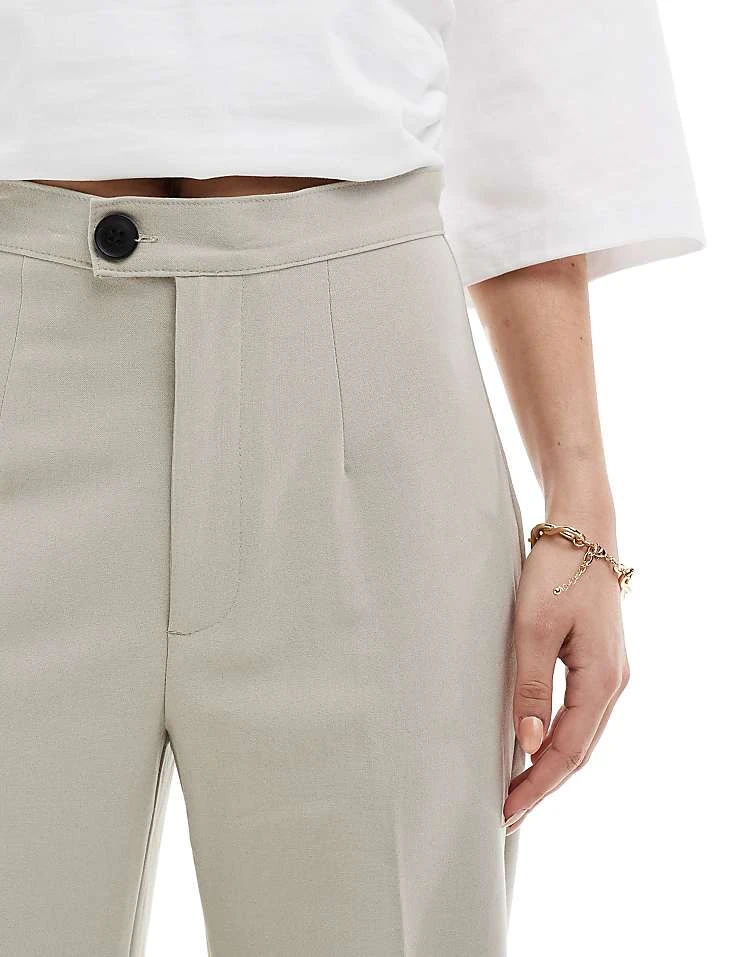Pull&Bear Straight Leg Tailored Trouser In Stone For Women - Image 4