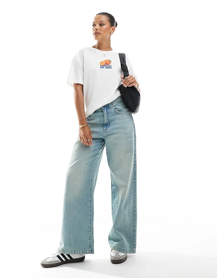 Pull&Bear Orange Fruit Graphic Oversized Tee In White For Women - Image 2