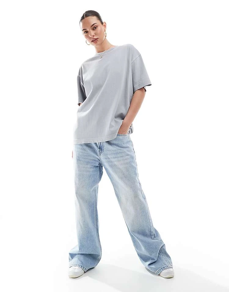 Pull&Bear Oversized T-shirt In Washed Grey For Women - Image 5