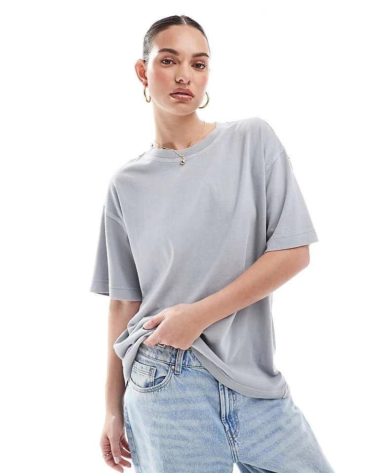 Pull&Bear Oversized T-shirt In Washed Grey For Women - Image 3