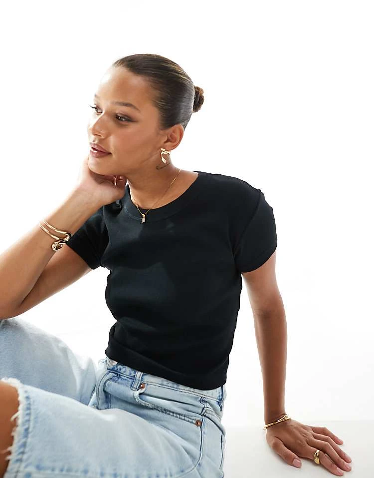 Pull&Bear 2 Pack Baby Tee In Black & Stripe For Women White/black - Image 3