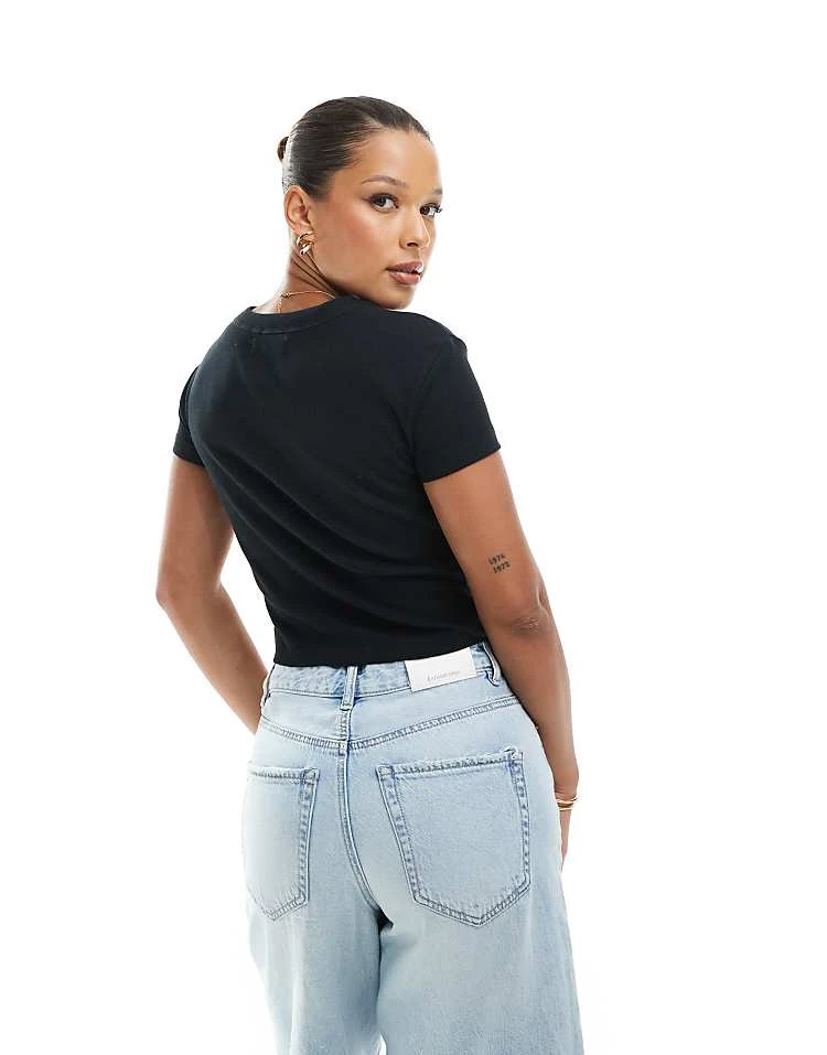 Pull&Bear 2 Pack Baby Tee In Black & Stripe For Women White/black - Image 4