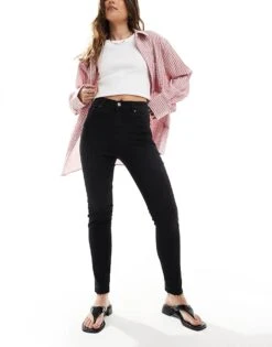 Pull&Bear High Rise Skinny Jeans In Black For Women