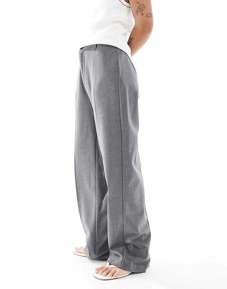 Pull&Bear Petite High Waisted Straight Leg Tailored Trouser In Grey For Women - Image 4