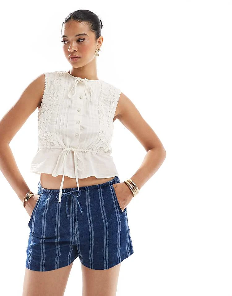 Pull&Bear Striped Short In Navy Blue For Women - Image 6