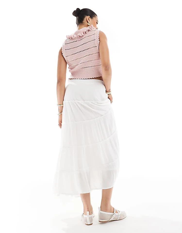 Pull&Bear Tiered Maxi Skirt In White For Women - Image 3