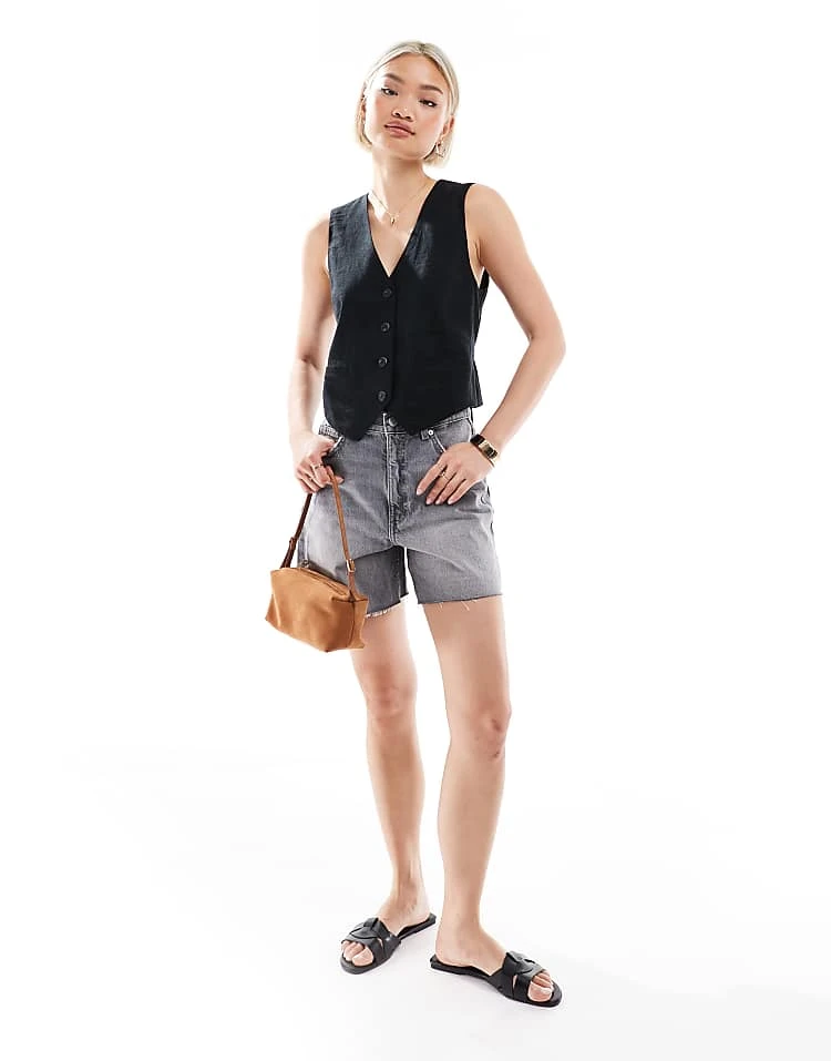 Pull&Bear Linen Look Waistcoat In Black For Women - Image 2