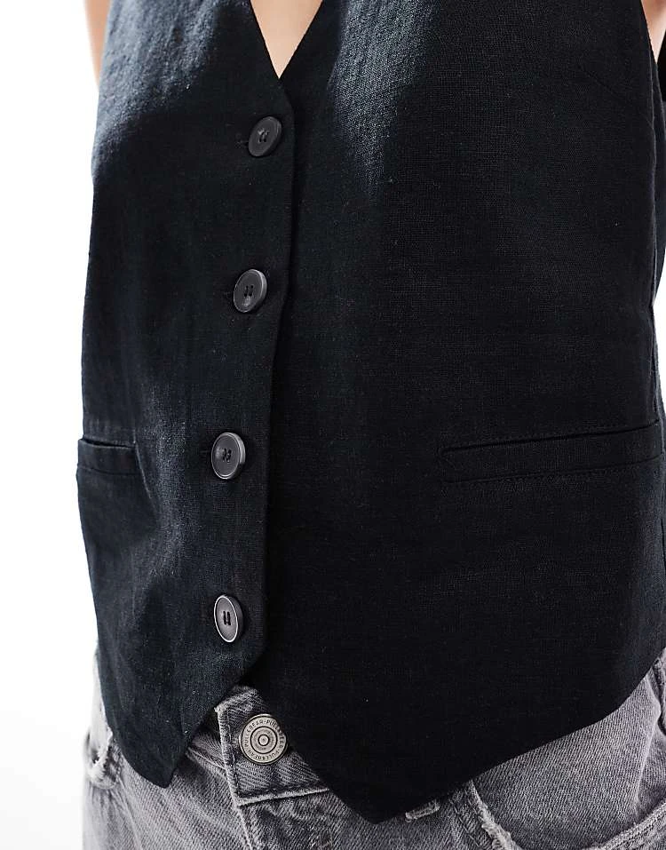 Pull&Bear Linen Look Waistcoat In Black For Women - Image 3