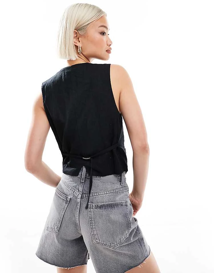 Pull&Bear Linen Look Waistcoat In Black For Women - Image 4