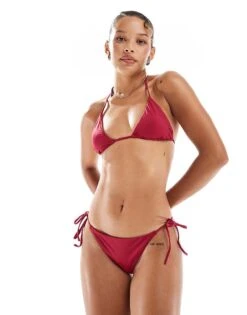Pull&Bear Tie Side Bikini Bottom In Burgundy For Women