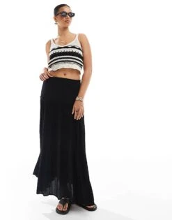 Pull&Bear Tiered Maxi Skirt In Black For Women