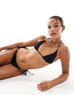 Pull&Bear Tie Side Bikini Bottom In Black