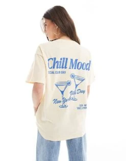 Pull&Bear Martini Glass Graphic Tee In Butter Yellow For Women