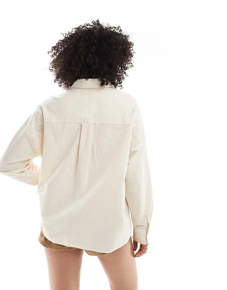 Pull&Bear Striped Oversized Shirt In Buttermilk Yellow For Women - Image 3