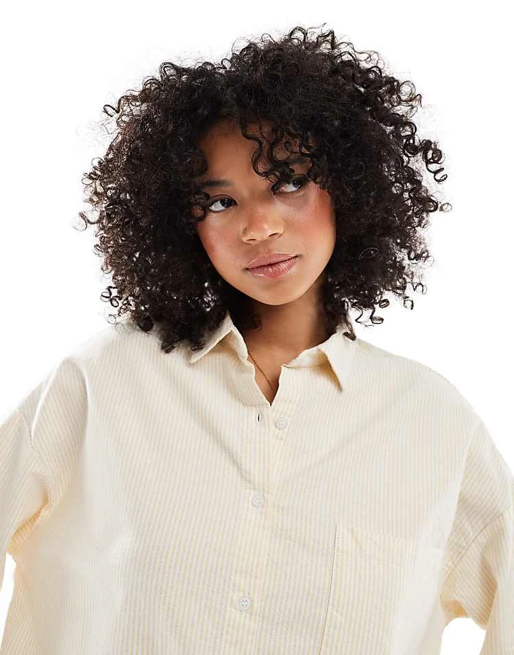 Pull&Bear Striped Oversized Shirt In Buttermilk Yellow For Women - Image 4