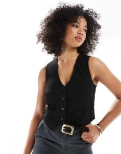 Pull&Bear Tailored Waistcoat In Black For Women