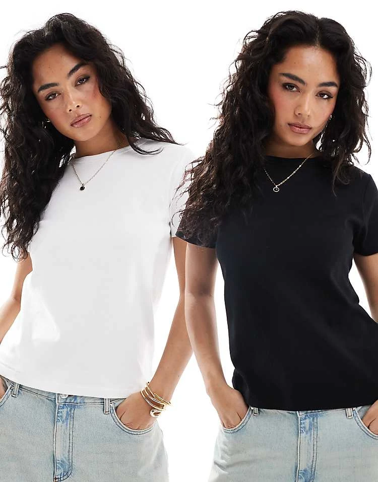 Pull&Bear 2 Pack Short Sleeve Cotton T-shirt In Black & White For Women White/black - Image 5